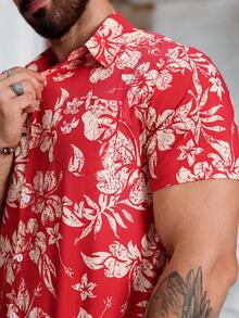 Manfinity RSRT Men's Floral Print Short Sleeve Shirt And Solid Color Shorts Set, Vacation Casual Clothes - Multicolor - View 5