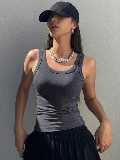 DAZY Women's Solid Color Simple Daily Sleeveless Camisole Tank Tops