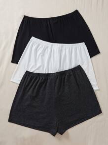 3pcs/Set Plus Size Sleep Shorts In White, Grey And Black Colors, Can Be Worn Outdoors