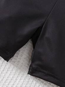 Young Boy Simple Monochrome Monkey Print Short Sleeve And Shorts Snug Fit Pajama Set - White - View 3