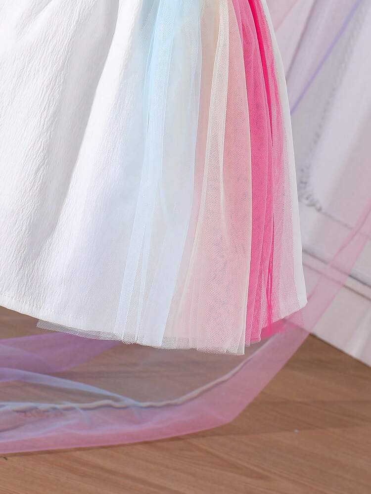 Baby Girl Colorful Striped Decor Simple Mesh Dress For Daily Wear