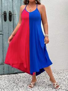 SHEIN VCAY Plus Size Vacation Patchwork Halter Dress - Multicolor - View 1