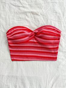 Soleia Ladies Striped Twist-Front Bandeau Top For Vacation - Multicolor - View 3