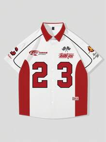 ROMWE MEN Prep Áo Sơ Mi Jersey Ngắn Tay Thường Ngày Cho Nam Có Khối Màu & In Chữ Và Số, Mùa Hè - Nhiều màu - Xem 2