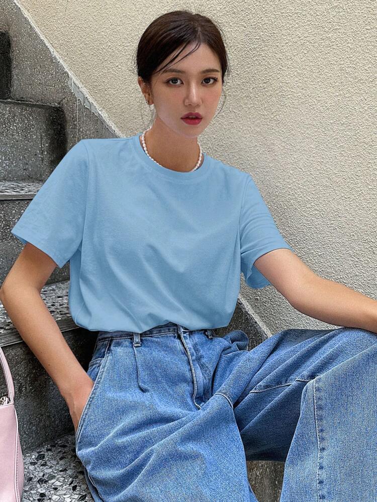 Women's Summer Solid Color Round Neck Short Sleeve Casual T-Shirt