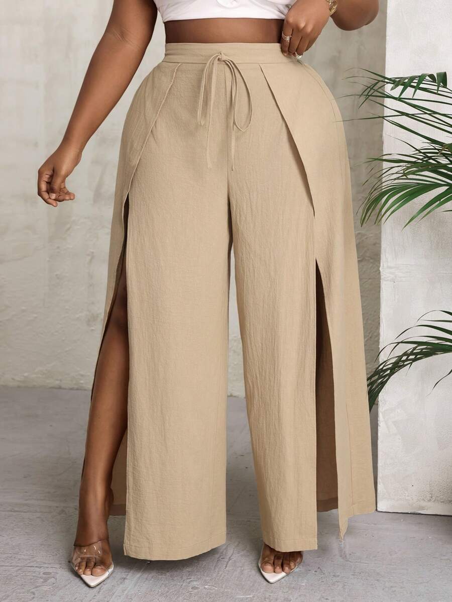 Slaydiva 宽松休闲阔腿裤加大码绿色春假 - 卡其色 - 查看 1