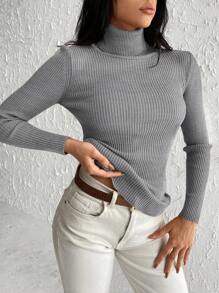 EURMUSE Solid Turtleneck Slim Fit Sweater - Grey - View 6