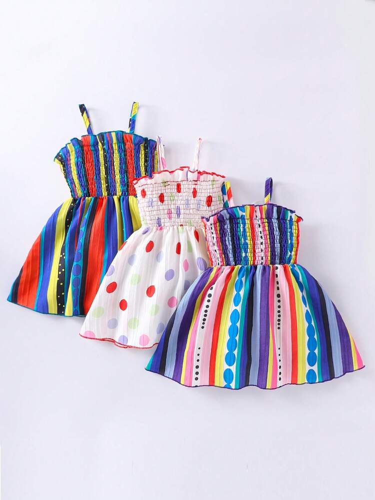 Baby Girl Summer Vintage Digital Print Sleeveless Top With Flared Dress Dress And Shorts 3pcs Outfits, Casual And Elegant