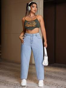 SHEIN ICON Plus Size Simple Daily Casual Denim Jeans - Light Wash - View 4