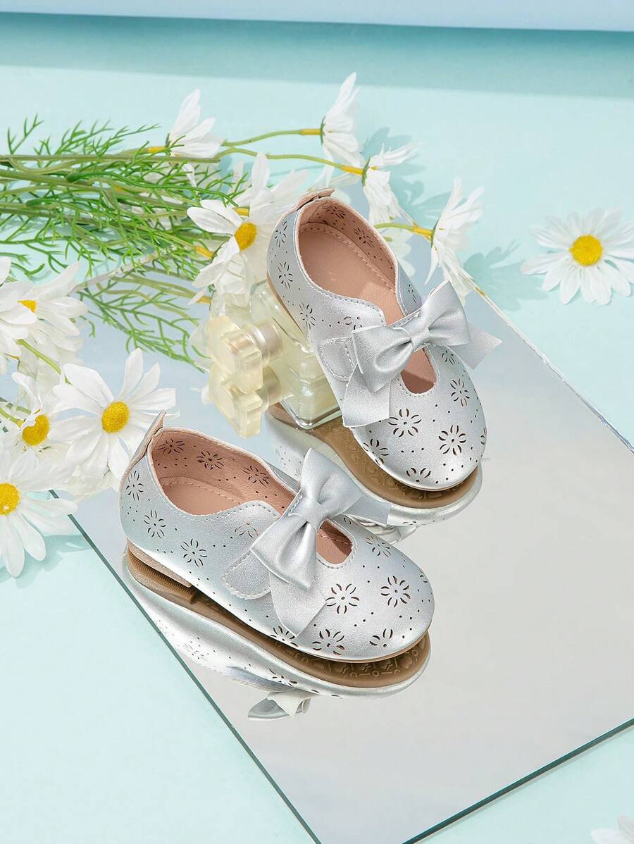 Toddlers' Silver Matte Bow Decoration Casual Flat Shoes - Gold - View 1