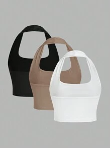 SHEIN EZwear 3 件套女士休闲短款露背背心，夏季 - 彩色 - 查看 2