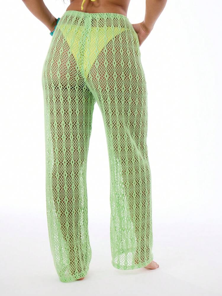 Beach Crochet Mesh Wide Leg Trousers Summer Vacation Summer Beach Ibiza BeachwearHoliday Festival