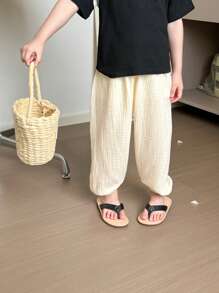 SHEIN Young Girl Casual Solid Color Drawstring Jogger Pants, Summer - Multicolor - View 4