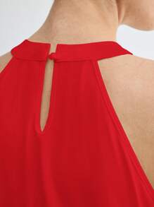 SHEIN BIZwear 女士纯色钥匙孔领优雅吊带背心，浪漫优雅日常休闲商务通勤装，复古风OL装，教师制服，基础款上衣，婚礼宾客着装，秋季 - 紅色 - 查看 7