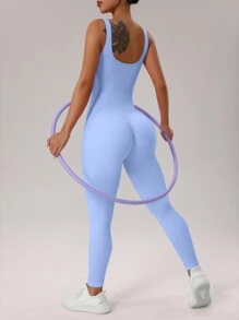 SHEIN Sport Studio Enterizo de ajuste fino para gimnasio y fitness de mujer de unicolor