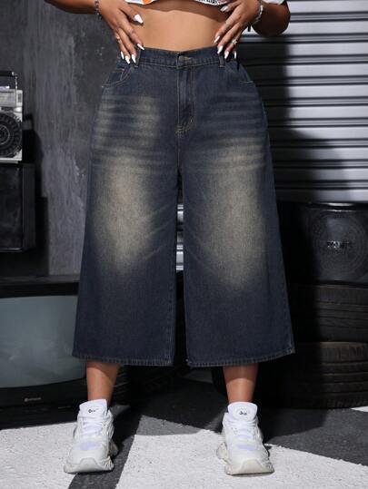 SHEIN ICON 大码女式时尚宽松复古男友风牛仔裤