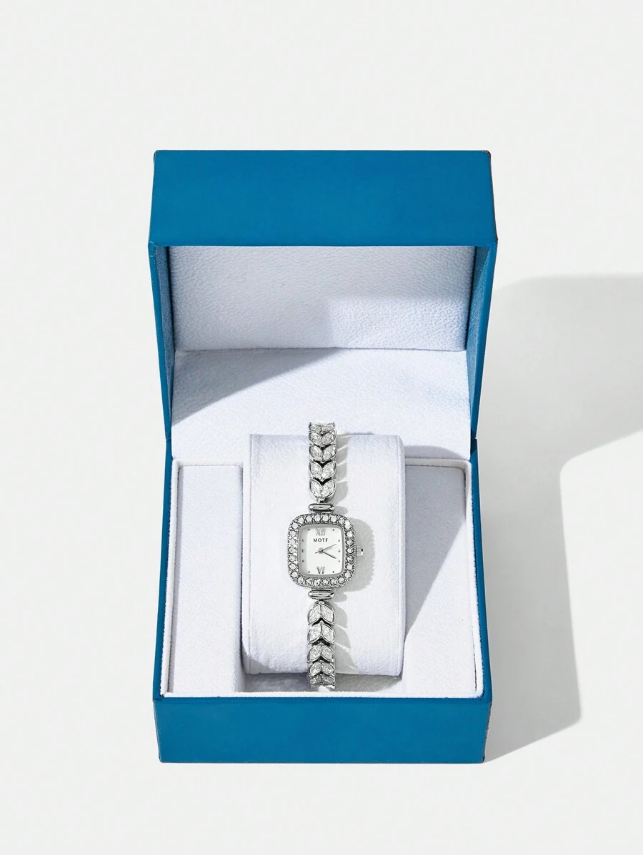 MOTF PREMIUM 女士方形錶盤石英錶,設有銀色鑽石手鏈 - 銀色 - 查看 2