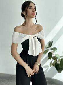 Firerie Dames off-shoulder strik taille slanke pasvorm elegante bodysuit met stropdas