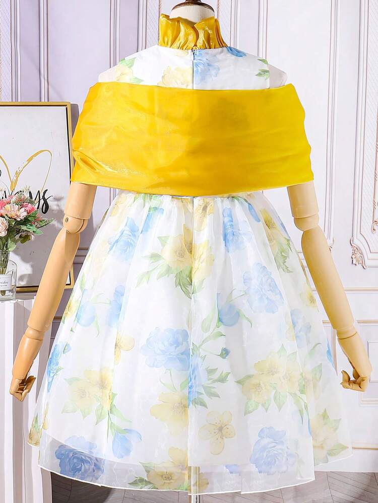 Tween Girl V-Neck Floral Ina Lake Elegant Dress For Summer