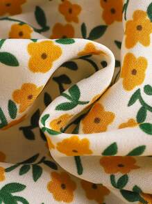 SHEIN Newborn Baby Girl Cute And Sweet Puff Short Sleeve Plain Top + Floral Suspender Skirt Set Suitable For Summer - Yellow - View 11