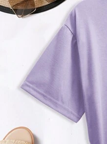 INAWLY 女性夏季純色圓領短袖休閒T恤 - 紫丁香色 - 查看 3