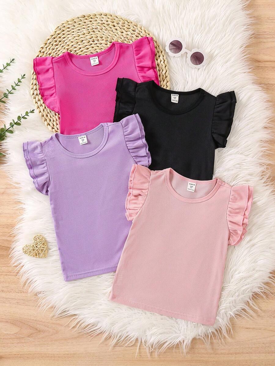 SHEIN Conjunto de 3 piezas de camiseta de manga corta clásica y sencilla para niña para el verano - Multicolor - Ver 1