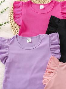 SHEIN Conjunto de 3 piezas de camiseta de manga corta clásica y sencilla para niña para el verano - Multicolor - Ver 4