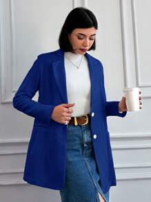 EURMUSE Lapel Neck Single Button Blazer - Blue - View 5