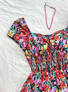 Soleia 女士花卉全印無肩帶彈性腰連體褲，適用於度假和休閒活動 - 彩色 - 查看 4