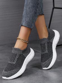 Giày thể thao ngoài trời Unisex có đế rỗng nhẹ hình tổ ong, tăng chiều cao, thoải mái, lưới chống trượt, thoáng khí, mũi tròn, buộc dây, họa tiết chữ, giày thể thao thời trang cho nữ - Màu xám đen - Xem 1