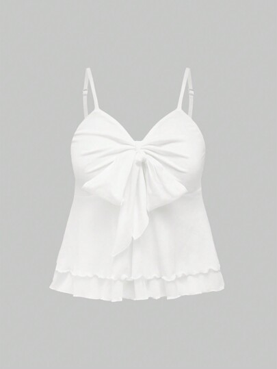 Kawaii Débardeur casual d'été en couleur unie avec bretelles et nœud, pour l'école