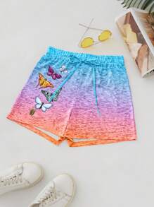 SHEIN LUNE Women's Color Block Butterfly Printed Summer Casual Shorts - Multicolor - View 3