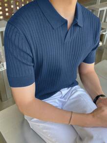 DAZY 男士夏季纯色针织简约短袖上衣商务装 - 藍色 - 查看 2