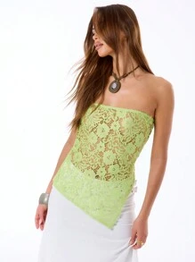 MUSERA Sheer Lace Side Split Top Summer Tube Top Summer Ibiza Going Out Tops
