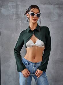 SHEIN EZwear Ladies' Short Motorcycle Style Sleeveless Long-Sleeved Shirt