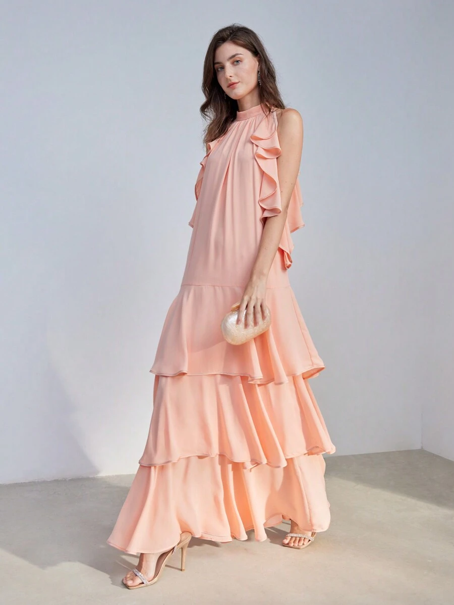 MOTF PREMIUM VESTIDO DE DOBLADILLO EN CAPAS CON VOLANTES SÓLIDOS