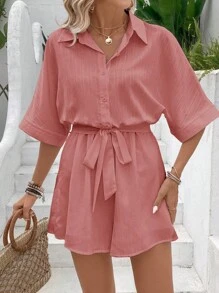 Vivid Eden Ladies' Solid Color Simple Daily Style Overall Jumpsuit With Straps - Baby Pink - View 3