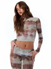 MUSERA Tie Dye Print Long Sleeve Top Summer Vacation Spring - Multicolor - View 1