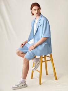 Manfinity VCAY Woven Casual Suit Shorts Two-Piece Set - Baby Blue - View 6