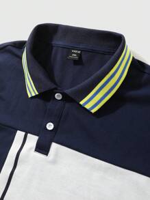 Manfinity Homme Áo sơ mi ngắn tay dành cho nam Plus Size Khối màu chắp vá cho trang phục thường ngày mùa hè - Màu xanh lam - Xem 8