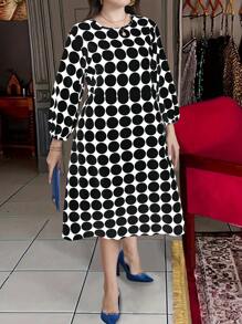 SHEIN Clasi 夏季時尚波點寬鬆大尺碼女裝連衣裙 - 彩色 - 查看 3