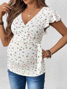 SHEIN 女士波西米亚风碎花荷叶边袖哺乳连衣裙，孕妇度假风格 - 彩色 - 查看 5
