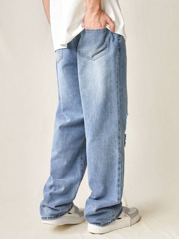 Men's Fashionable Distressed Loose Straight-Leg Jeans