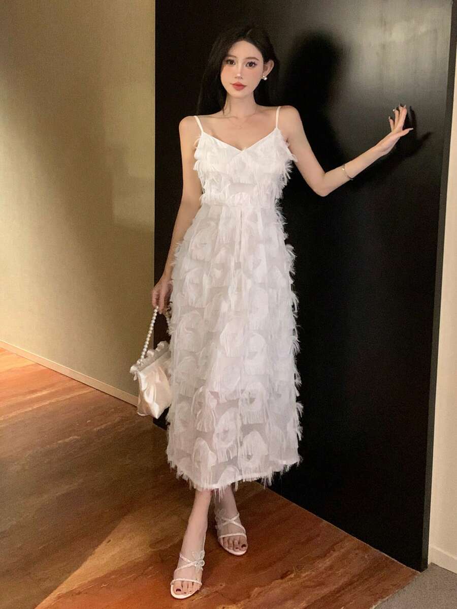 DAZY Women's Solid Color Simple Daily Cami Dress Prom Dress Sundress,Formal Women Dresses Elegant Women Dresses - White - View 1