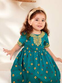 SHEIN Personalized Casual Printed Dress For Infant Baby Girls - Green - View 1