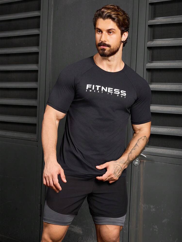 Boyfriend Style Men's Simple Printed Round Neck Short Sleeve Sports T-Shirt