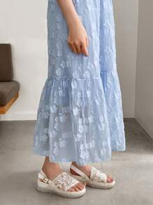 FRIFUL Women's Solid Color Strap Holiday Style Mid-Length Dress,Ruffle