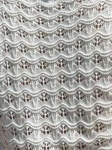 Flirla Fashionable High-End Design Hollow-Out Knit Top With Polo Collar - White - View 8