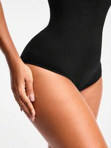 SHAPORA Seamless Round Neck Short-Sleeved Brief Bodysuit Body Shaper Bust&Butt Lifter -Tummy Waist Arm Control - Black - View 5