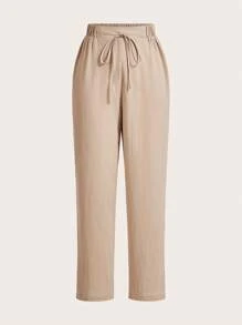 SHEIN Frenchy 100% Cotton Casual Elastic Waist Linen Breathable Trousers, Comfortable For Daily, Vacation And Commute Wear Summer Holiday Resort